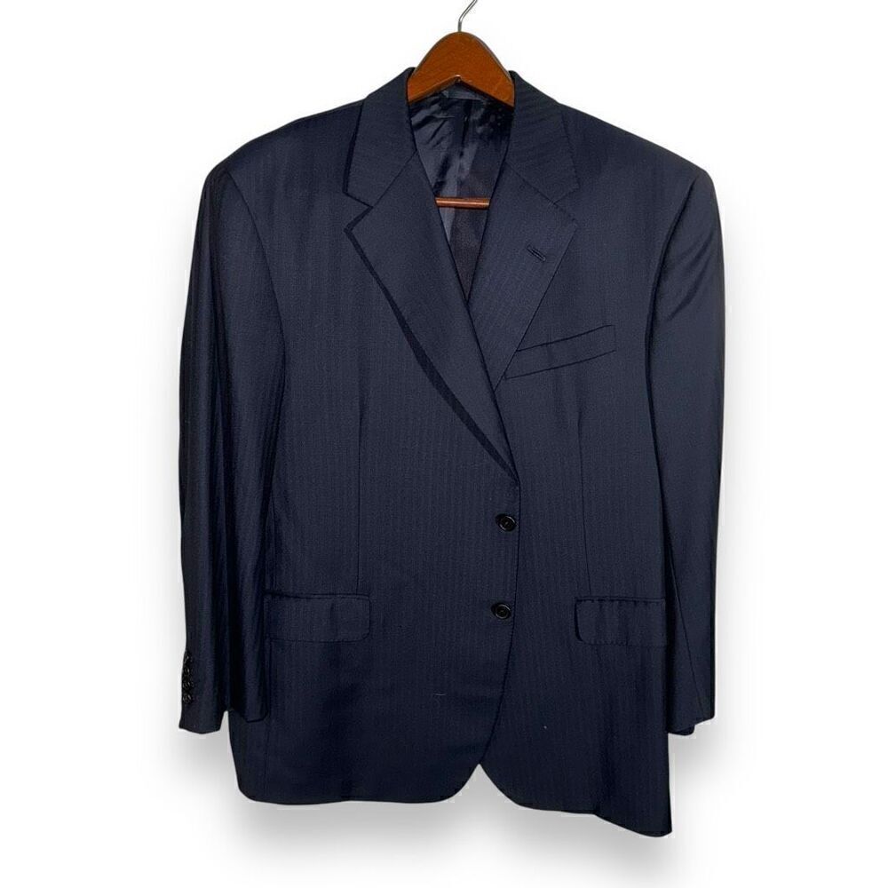 Navy Oxxford Clothes Bespoke 3 Roll 2 Suit Jacket Size 46R